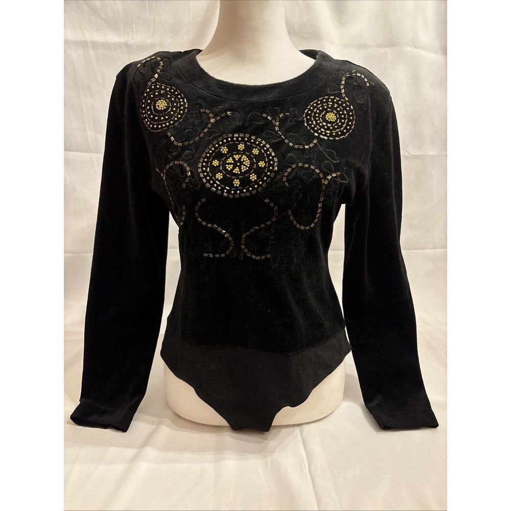 Vintage Oleg Cassini beaded velour‎ bodysuit vintage medium